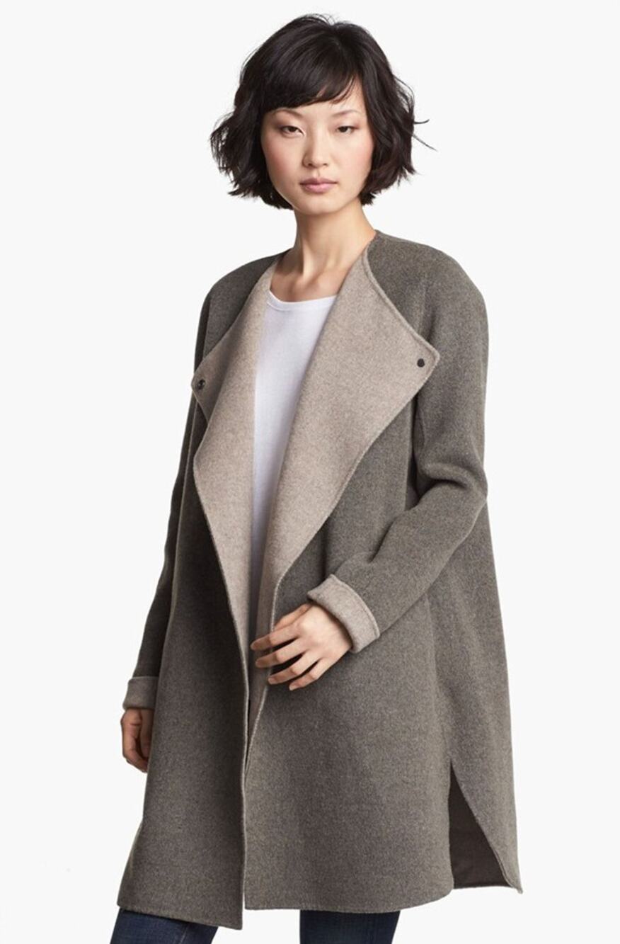 Vince Two Tone Coat Womens XS Gray Camel Wool Blend Collarless Double Faced